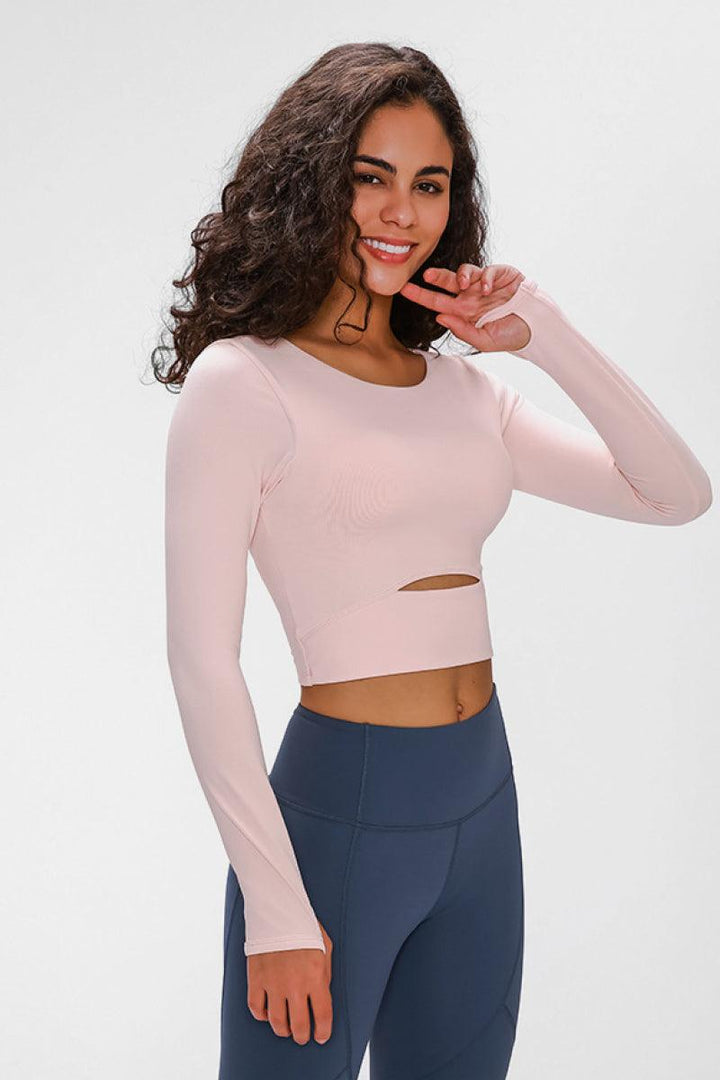Long Sleeve Cropped Top With Sports Strap - BELLATRENDZ