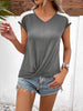 Spliced Lace V-Neck Twisted Hem Tee - BELLATRENDZ