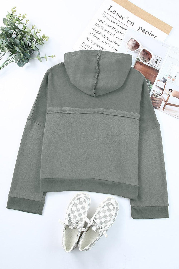 Quarter-Button Exposed Seam Dropped Shoulder Hoodie - BELLATRENDZ