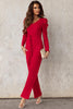 Belted Long Puff Sleeve V-Neck Jumpsuit - BELLATRENDZ