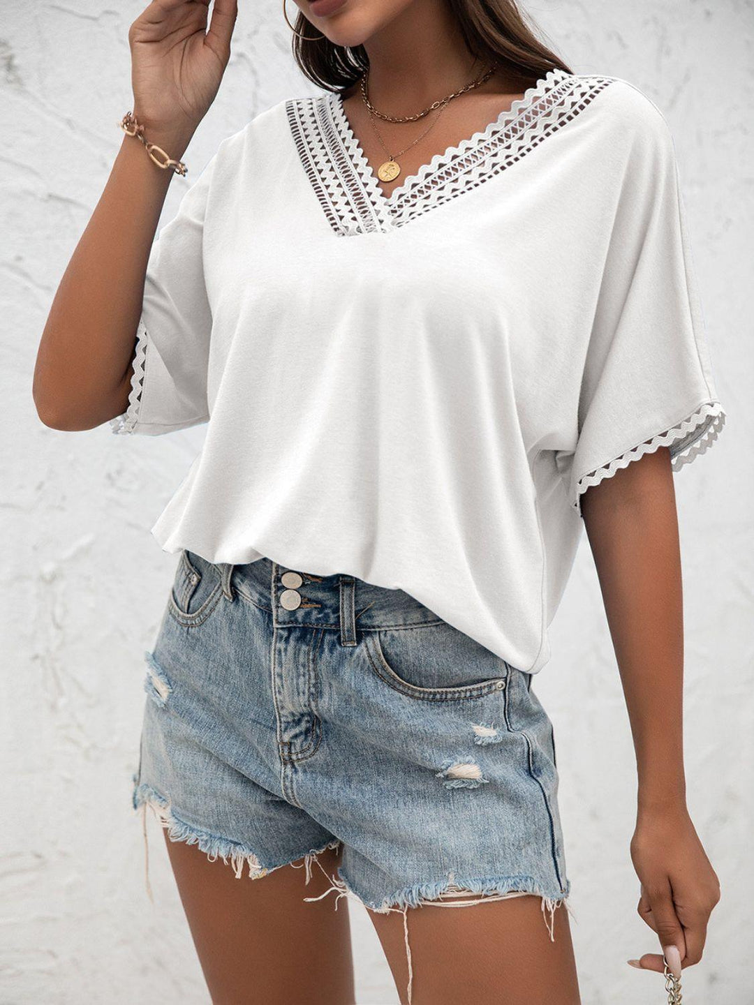 V-Neck Short Sleeve Blouse - BELLATRENDZ