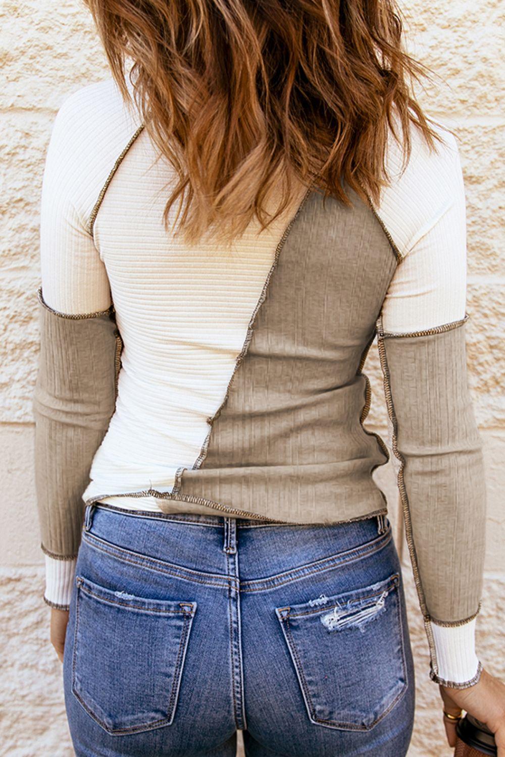 Color Block Exposed Seam Knit Top