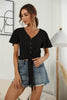 Decorative Button V-Neck Tied Blouse - BELLATRENDZ