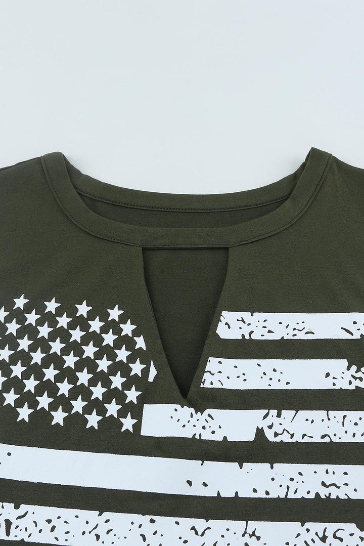 US Flag Graphic Cutout Round Neck Tank - BELLATRENDZ