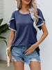 Pom-Pom Trim Flutter Sleeve Round Neck Tee - BELLATRENDZ