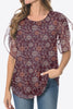 Printed Round Neck Curved Hem Blouse