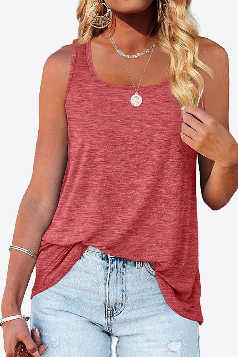 Curved Hem Square Neck Tank - BELLATRENDZ