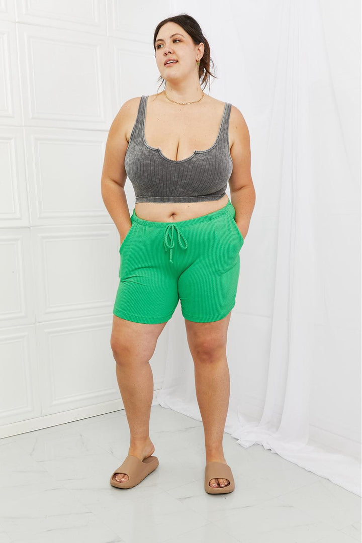 Blumin Apparel Too Good Full Size Ribbed Shorts in Green - BELLATRENDZ