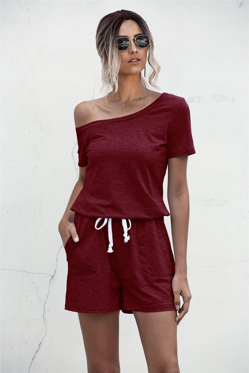 One Shoulder Tie Waist Romper - BELLATRENDZ