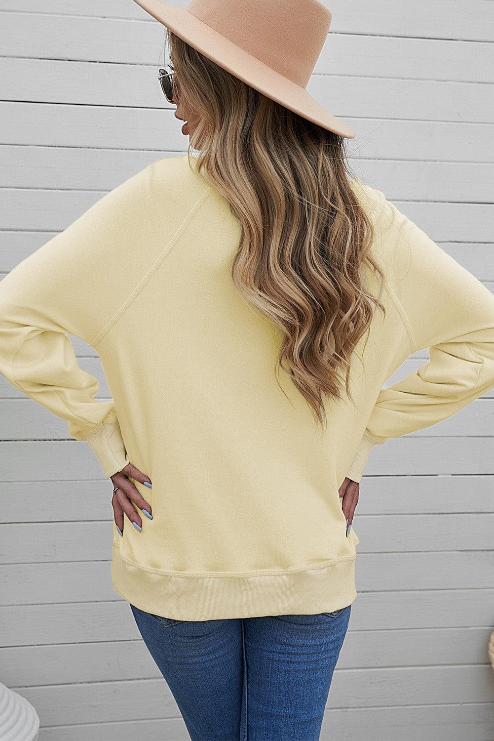 Round Neck Raglan Sleeve Exposed Seam Sweatshirt - BELLATRENDZ