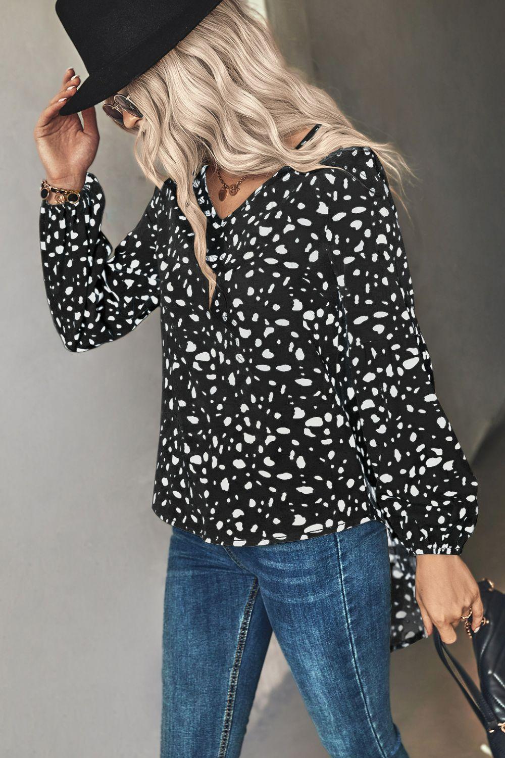 Animal Print V-Neck High-Low Blouse - BELLATRENDZ