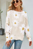 Daisy Print Openwork Round Neck Sweater - BELLATRENDZ