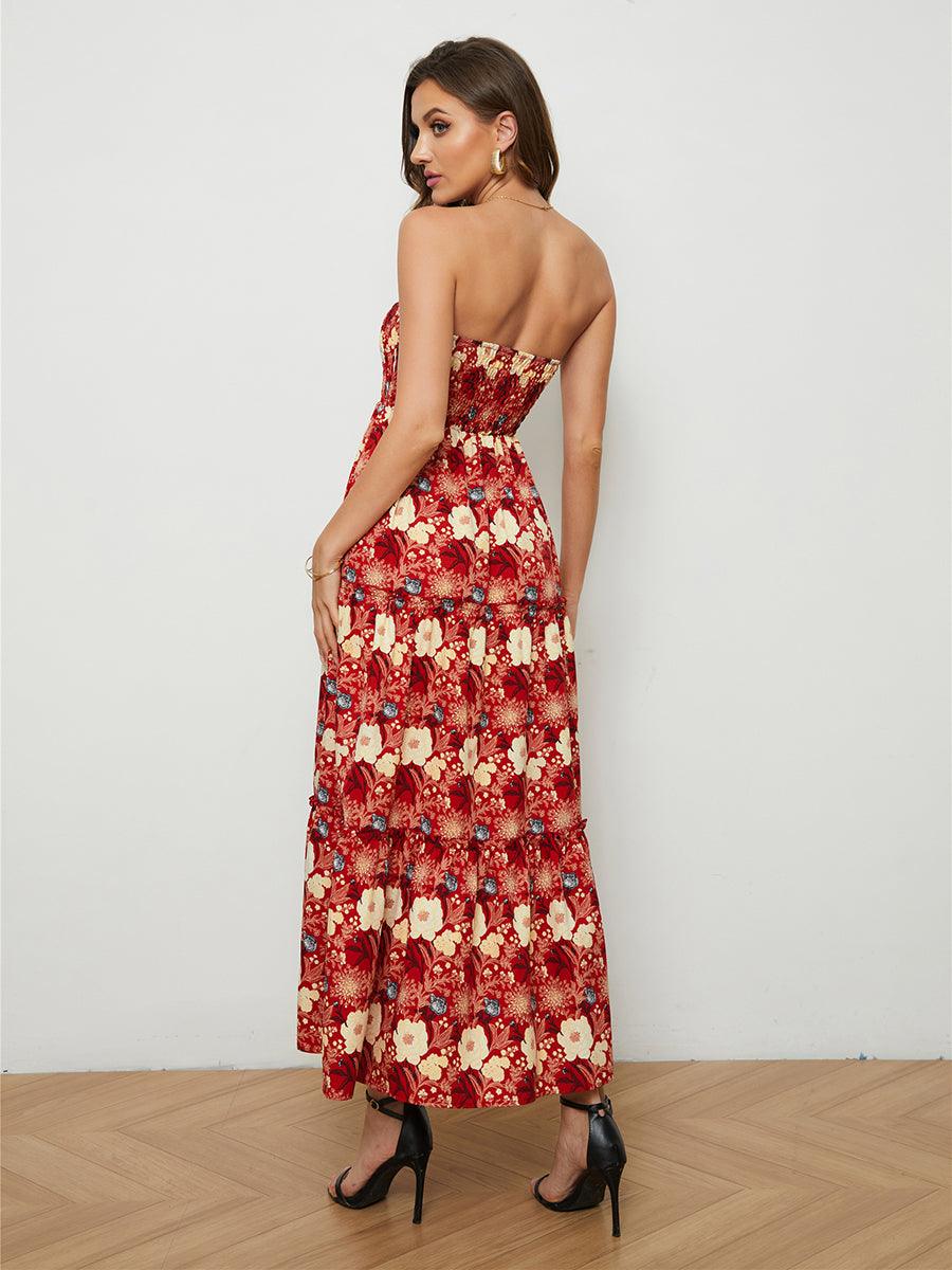 Floral Strapless Low-Back Dress - BELLATRENDZ