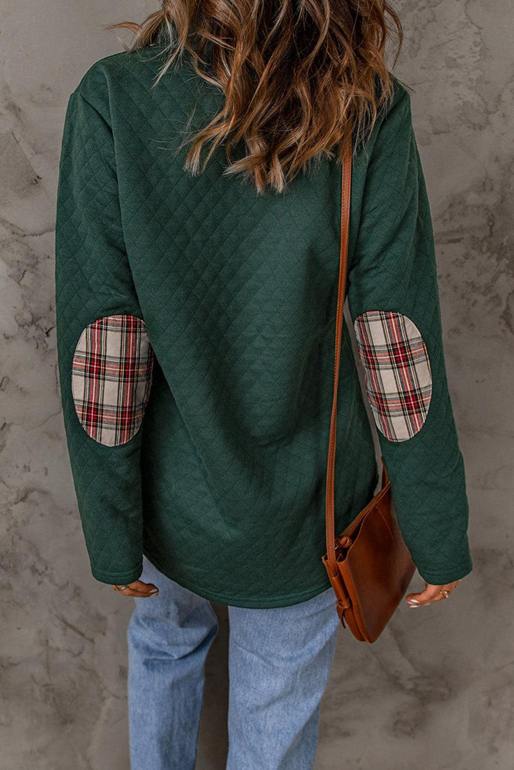 Plaid Snap Down Sweatshirt - BELLATRENDZ