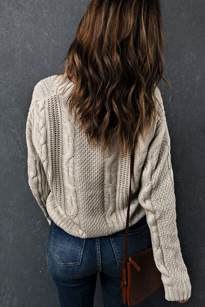 Cable-Knit Button Up Dropped Shoulder Cardigan