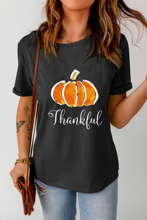 THANKFUL Round Neck Short Sleeve T-Shirt