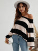 Striped Raglan Sleeve Ribbed Trim Knit Top - BELLATRENDZ